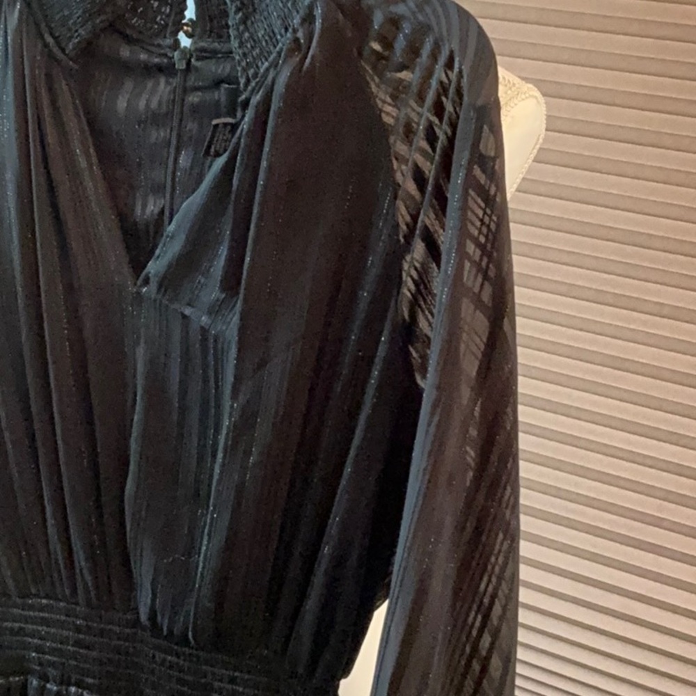 Black Wrap Tie Front Long Sleeve Gown - Picture 5 of 7